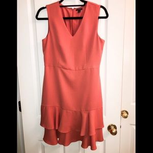 Coral v-neck ruffle skirt dress